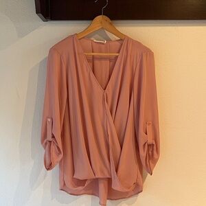 Lush Blush Pink Women's Blouse, Hi/Low Hem, Size L